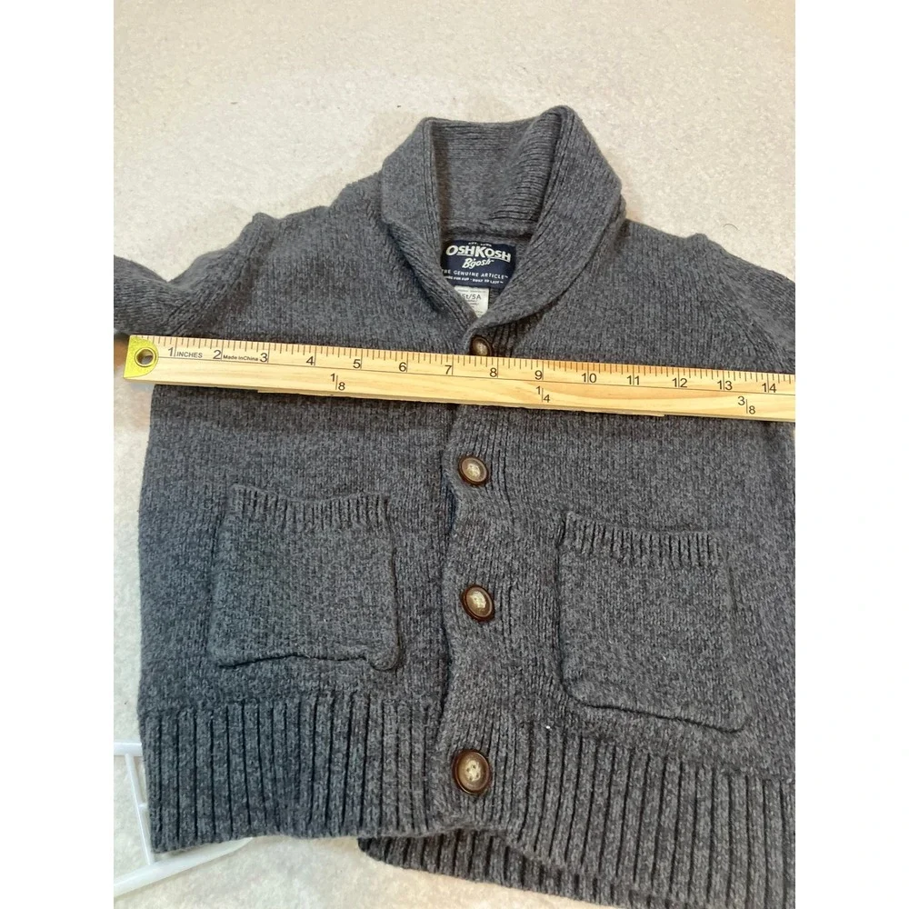 OshKosh Bgosh Boys Charcoal Gray Shawl Collar Button Front Cardigan 5T 5A